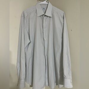 Brioni Light Blue Striped Long Sleeve Dress Shirt size 17 1/2 Regular Fit